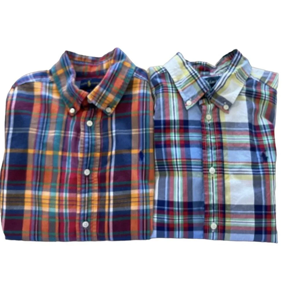 Ralph Lauren Shirts‎ Boys Size 5 Lot Of 2 Plaid Button Down Yellow Blue Orange